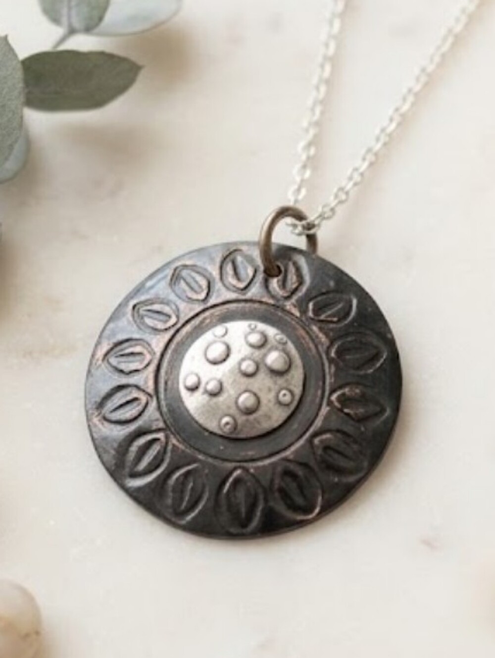 Beautiful Large Round Rustic Button  Medallion Pendant 2.4 x 2.4